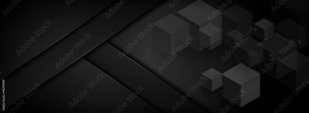 Abstract Black Background Combined with Digital Cubic Design. Modern Futuristic Background Design.