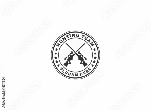 logo for hunting team with sniper rifle illustration that looks cool