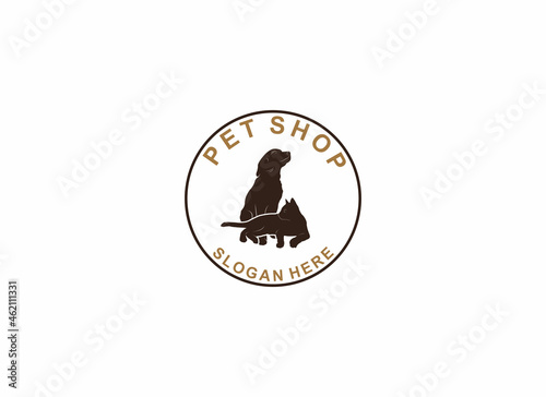 logo for petshop with dog and cat illustration on white background