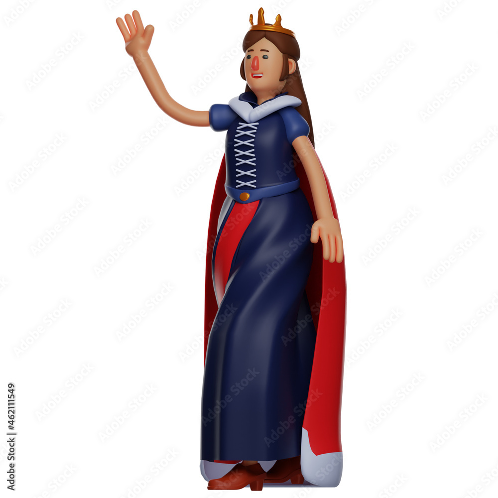 Queen 3D Cartoon Picture waving a hand to her people