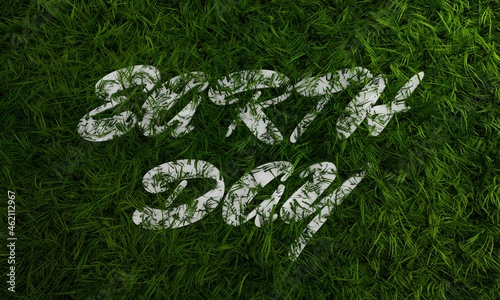 3d green grass and earth day text photo