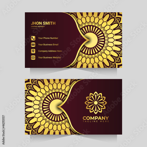 Luxury business card template with golden ornamental mandala arabesque design