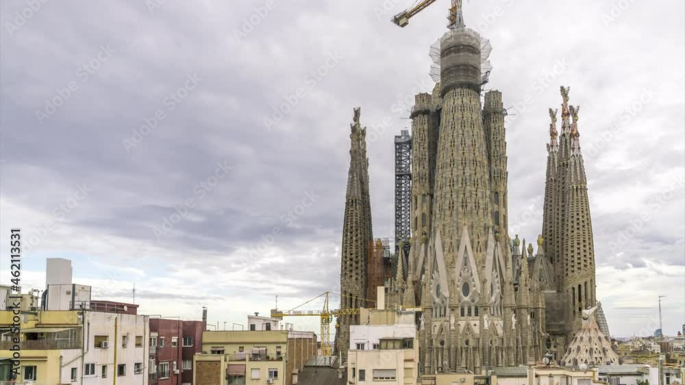 Time Lapse of Sunset Light Shinning on the Exterior of the Sagrada Familia Time Lapse of Sunset Light Shinning on the Exterior of the Sagrada Familia