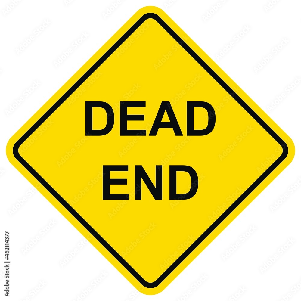 isolated dead end warning sign, symbol on yellow rhombus on white color background, element for road board, label, banner etc. flat vector design isolated dead end warning sign, symbol on yellow rhombus on white color background, element for road board, label, banner etc. flat vector design