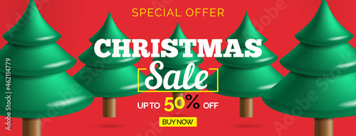 christmas sale banner with 3d spruce trees