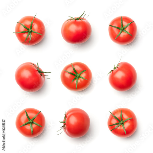 Collection of red tomatoes isolated on white background