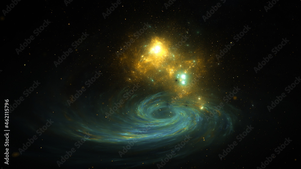 Galaxy stars planets star clusters, colored gas clouds in abstract space. Outer space. Space nebula. 3d render Galaxy stars planets star clusters, colored gas clouds in abstract space. Outer space. Space nebula. 3d render