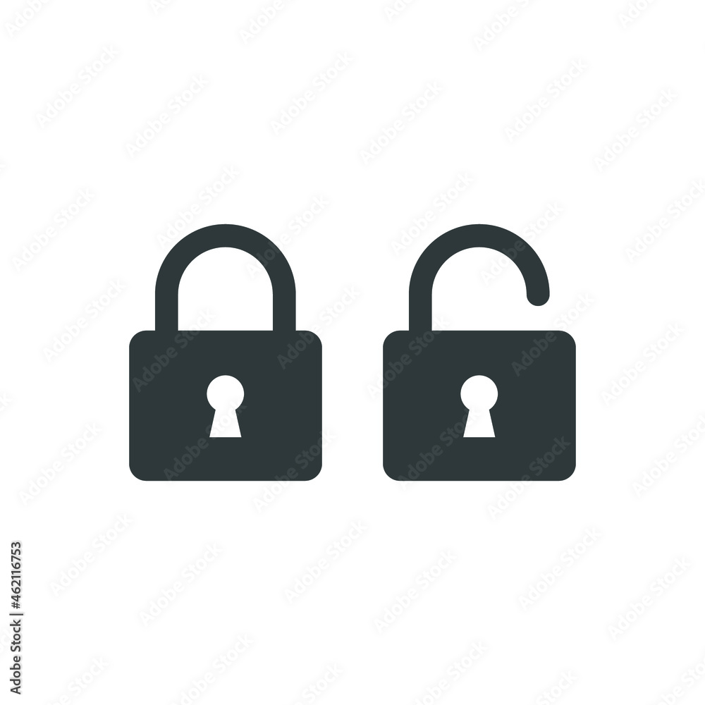 Lock and unlock icon. Simple solid style. Locker, open, closed, padlock, key, symbol, private, web, flat, password, safety, secure concept. Vector illustration isolated on white background EPS 10 Lock and unlock icon. Simple solid style. Locker, open, closed, padlock, key, symbol, private, web, flat, password, safety, secure concept. Vector illustration isolated on white background EPS 10