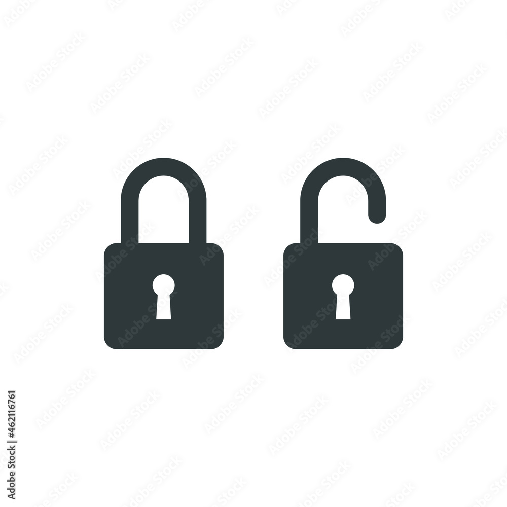 Lock and unlock icon. Simple solid style. Locker, open, closed, padlock, key, symbol, private, web, flat, password, safety, secure concept. Vector illustration isolated on white background EPS 10 Lock and unlock icon. Simple solid style. Locker, open, closed, padlock, key, symbol, private, web, flat, password, safety, secure concept. Vector illustration isolated on white background EPS 10