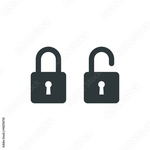 Lock and unlock icon. Simple solid style. Locker, open, closed, padlock, key, symbol, private, web, flat, password, safety, secure concept. Vector illustration isolated on white background EPS 10