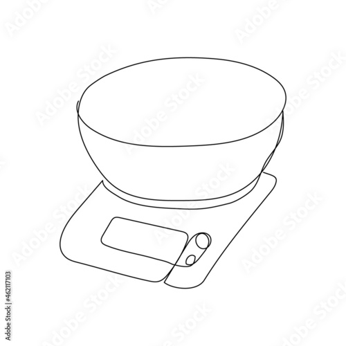 Digital kitchen scales continuous line drawing. One line art of home appliance, kitchen, electrical, salter, pantry.