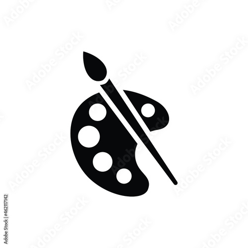 Painter palette and paint brush icon. Simple solid style. Paint artist, easel, art, watercolor, flat, black, drawing, creativity concept. Vector illustration isolated on white background. EPS 10 photo