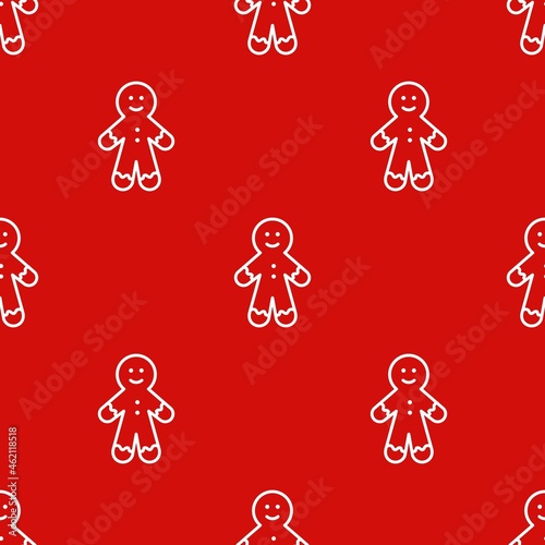 Vector Christmas pattern with gingerbread cookies. Christmas card. Cheerful ginger man. Template for paper, fabric, wallpaper, print and web.