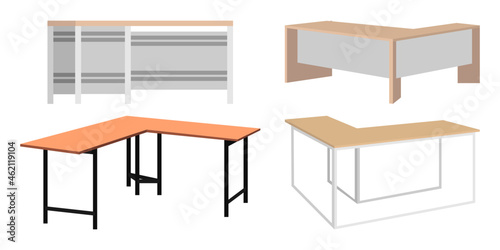 Modern cute beautiful home office and outdoor L shape table for freelancer with different pose and positions