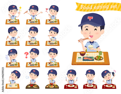食事に関する郵便配達員男性のセット