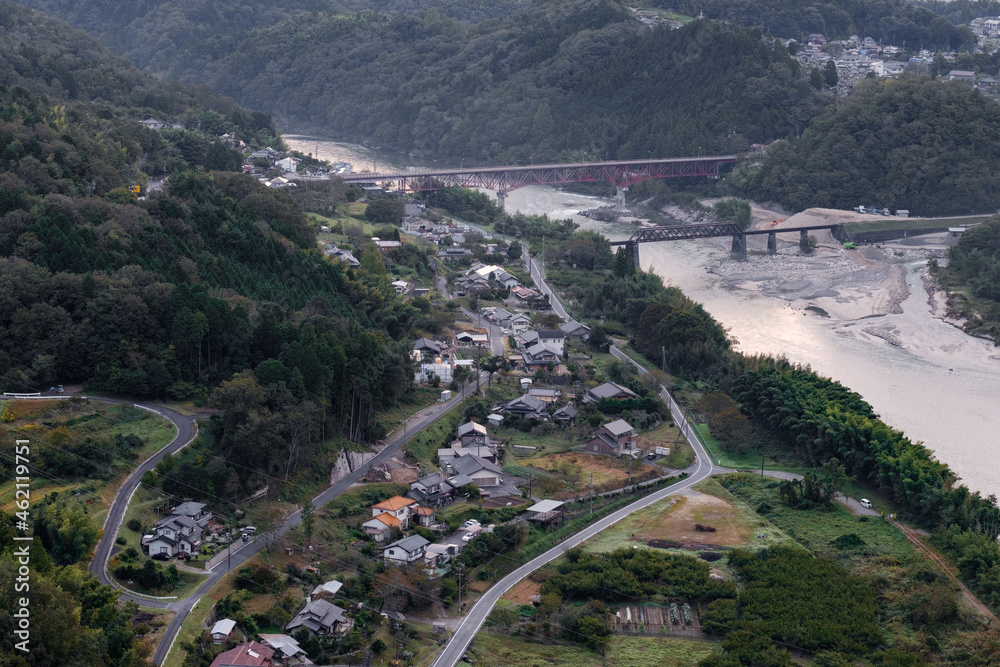 上空から見た川と橋と住宅 Rivers, bridges and houses seen from above