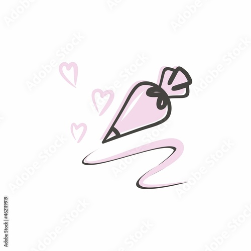 Vector illustration with pastry tools. Pastry bag. Design element for pastry chef, chocolatier, baker.
