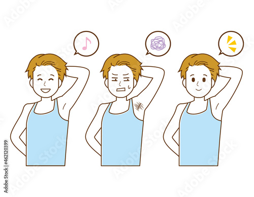 脇毛脱毛をする男性のベクターイラスト