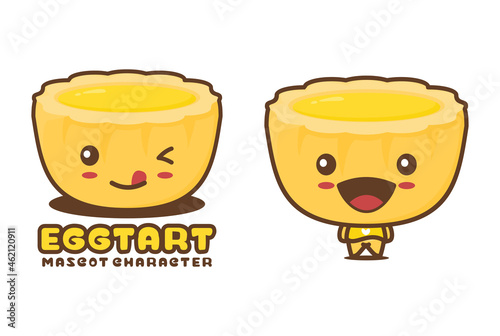 cute mascot egg tart, food cartoon illustration