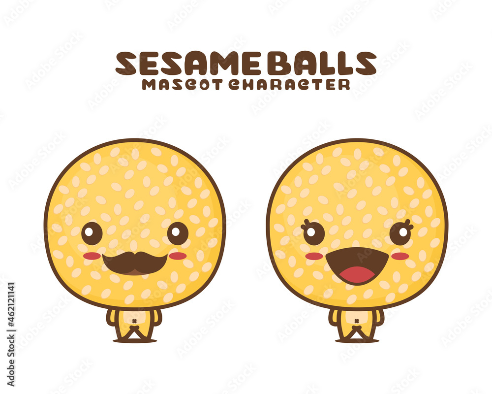 Obraz premium dessert sesame ball mascot, asian food vector illustration