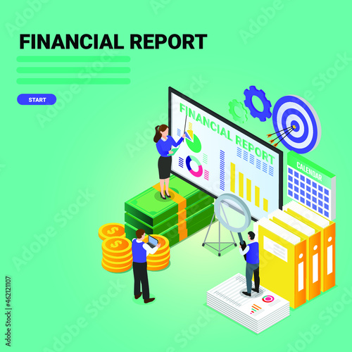 Financial Report 3d isometric vector illustration concept for banner, website, landing page, ads, flyer template
