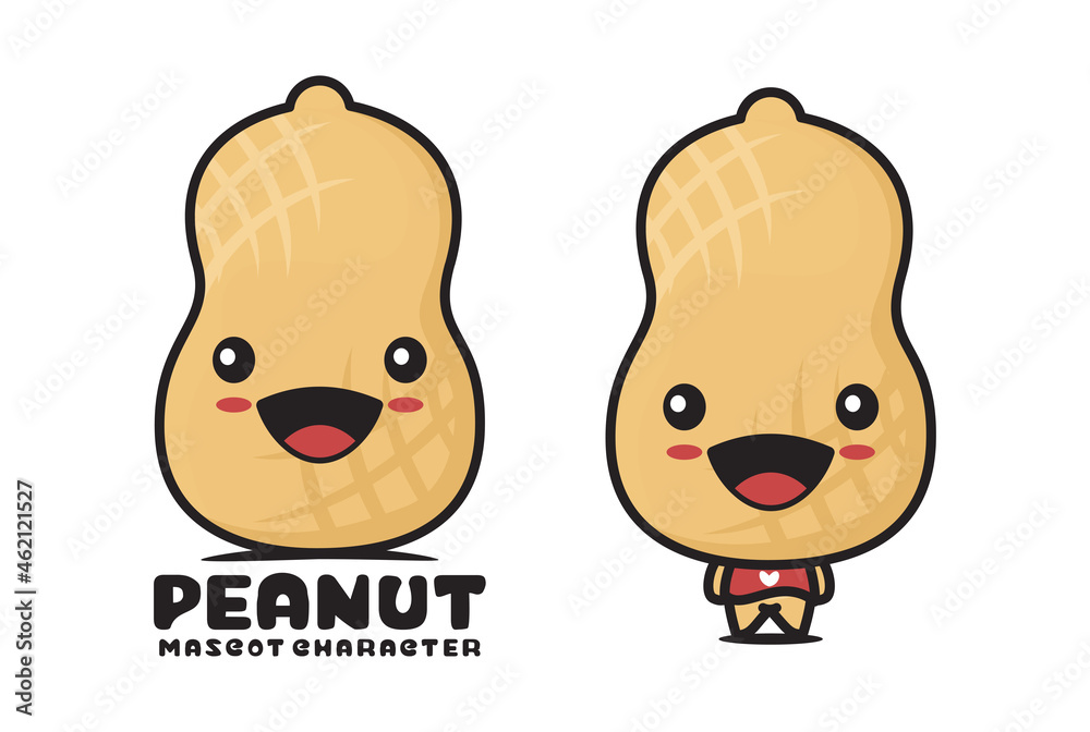 peanut cartoon mascot, isolated on white background