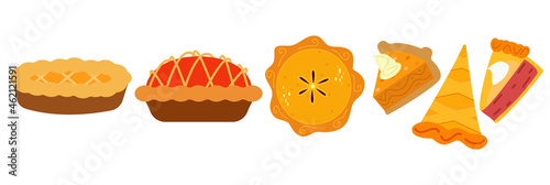 Pies Vector Illustration.Thanksgiving and Holiday Pumpkin Pie