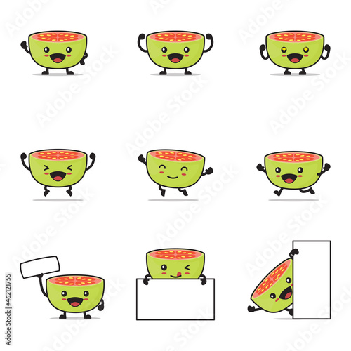 guava cartoon, fruit vector illustration, with happy facial expressions and different poses