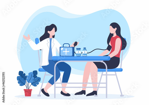 Doctor Checking a Patient in Hospital Room Background Vector Illustration. Medical Treatment With Patients For Healthcare, Consultation and Examination Health