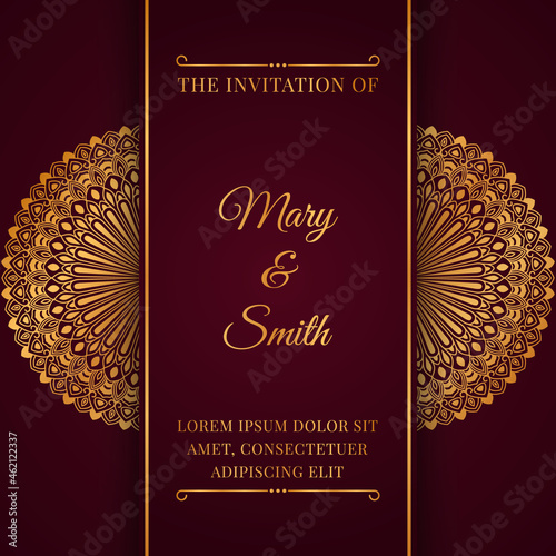 Elegant wedding invitation card design with mandala