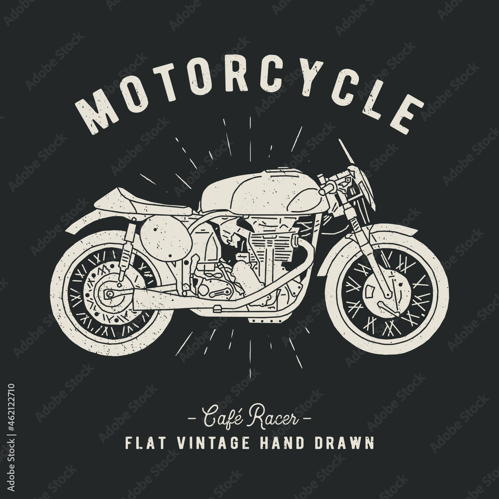 Fototapeta premium Vintage motorcycle vector hand drawn illustration. Cafe racer style.