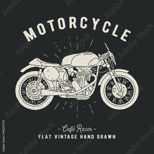 Vintage motorcycle vector hand drawn illustration. Cafe racer style. photo