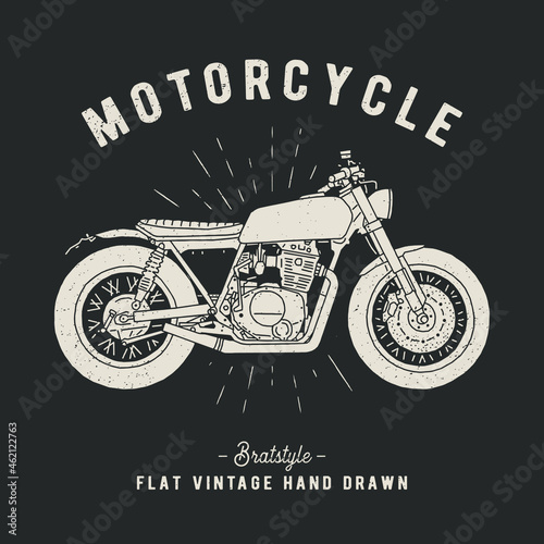 Vintage motorcycle vector hand drawn illustration. Brat style.