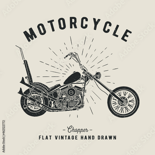 Vintage motorcycle vector hand drawn illustration. Chopper style.