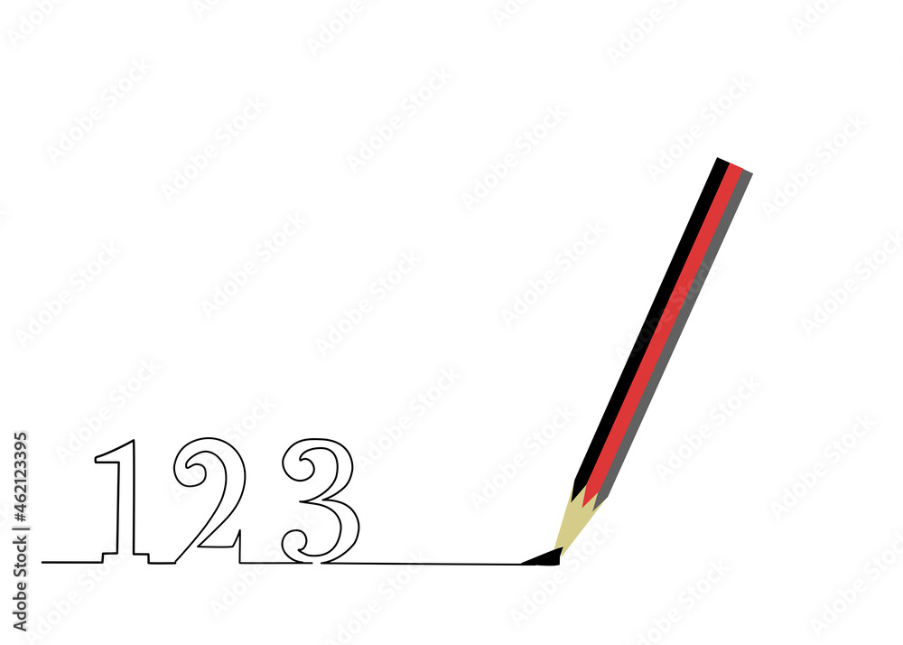 One line drawing style numbers 123 isolate on white background.copy space for your text. One line drawing style numbers 123 isolate on white background.copy space for your text.