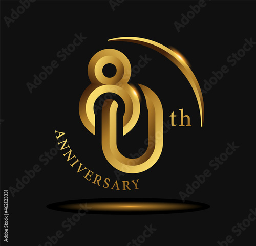 80 year anniversary celebration logo design  with golden circle and letters