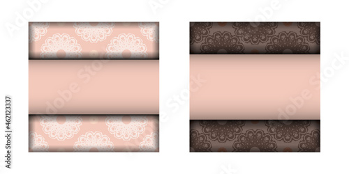 Greeting card in pink with Greek ornaments prepared for typography.