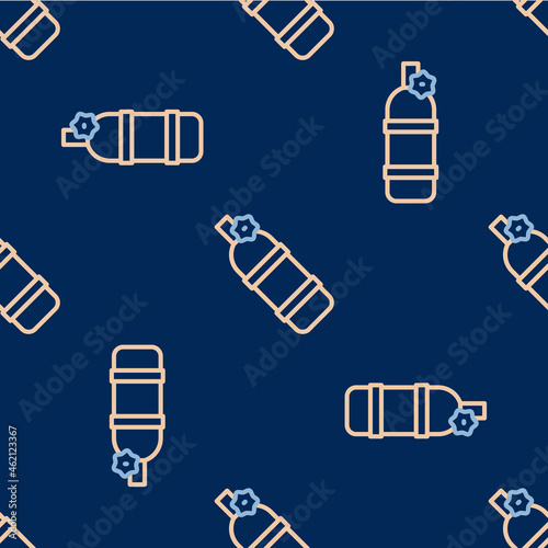 Line Aqualung icon isolated seamless pattern on blue background. Oxygen tank for diver. Diving equipment. Extreme sport. Diving underwater equipment. Vector