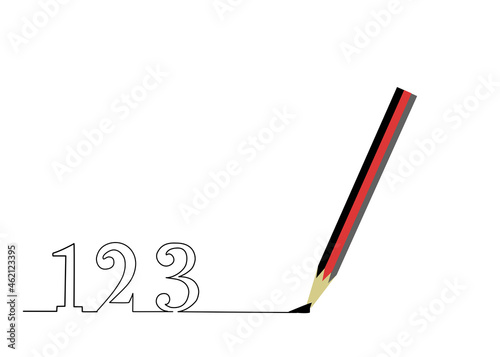 One line drawing style numbers 123 isolate on white background.copy space for your text.