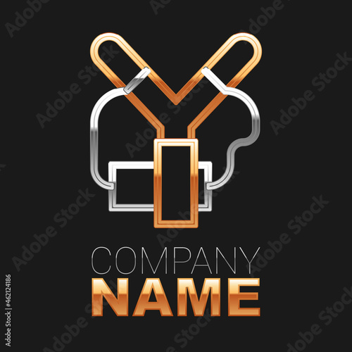 Line Slingshot icon isolated on black background. Colorful outline concept. Vector
