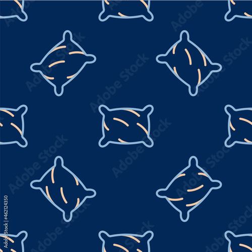 Line Rectangular pillow icon isolated seamless pattern on blue background. Cushion sign. Orthopedic pillow. Vector