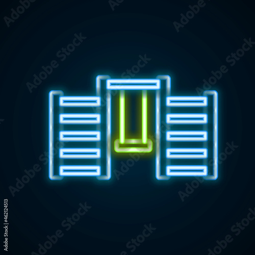 Glowing neon line Wooden Swedish wall icon isolated on black background. Swedish stairs. Colorful outline concept. Vector