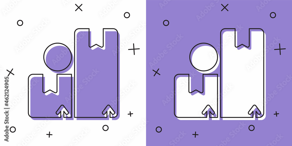 Set Carton cardboard box icon isolated on white and purple background. Box, package, parcel sign. Delivery and packaging. Vector Set Carton cardboard box icon isolated on white and purple background. Box, package, parcel sign. Delivery and packaging. Vector