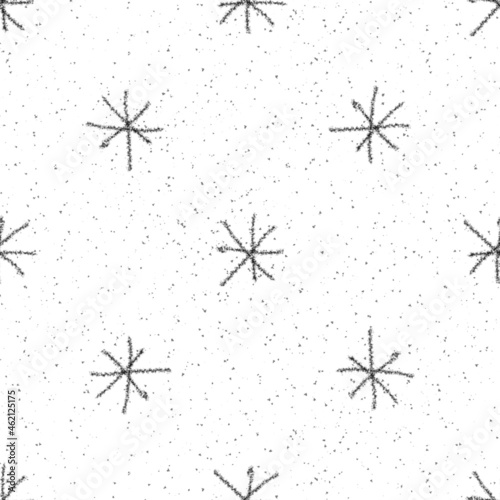 Hand Drawn Snowflakes Christmas Seamless Pattern. Subtle Flying Snow Flakes on chalk snowflakes Background. Appealing chalk handdrawn snow overlay. Authentic holiday season decoration.