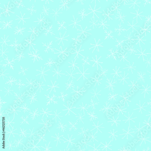Hand Drawn Snowflakes Christmas Seamless Pattern. Subtle Flying Snow Flakes on chalk snowflakes Background. Awesome chalk handdrawn snow overlay. Unusual holiday season decoration.