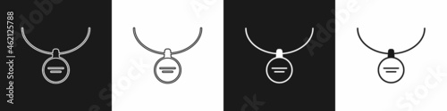 Set Locket on necklace icon isolated on black and white background. Vector