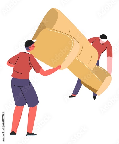 People moving furniture, men with large couch