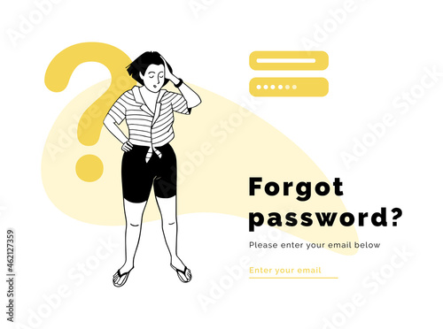 Girl forgot her password, illustration in vector.