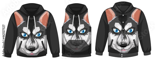 Set of different jackets with Siberian husky template