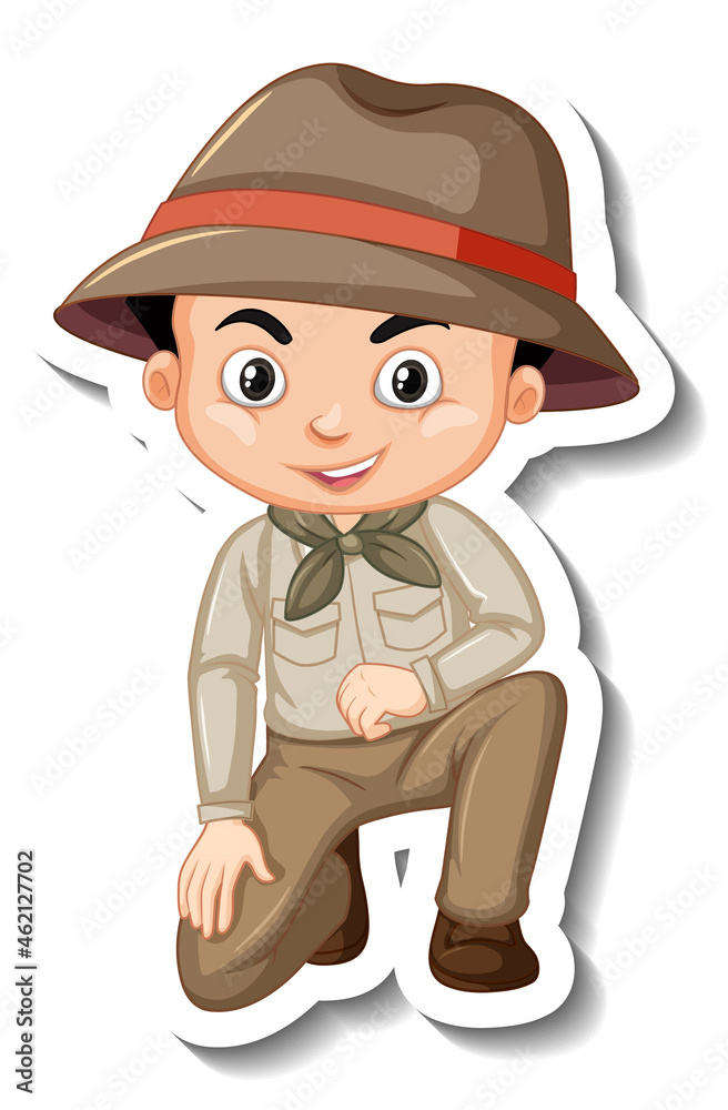 Boy in safari outfit cartoon character sticker Boy in safari outfit cartoon character sticker